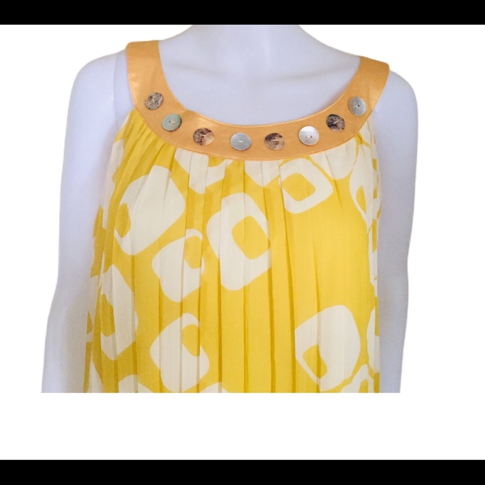 PINK MARTINI Mustard Yellow Swing Mini Dress Sheer Overlay Medium Boho - Picture 5 of 15